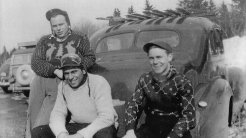 Lahout (middle) and friends at the base of Tuckerman Ravine in the late 1940s. The glacial cirque on the southeast face of Mt. Washington is an iconic place for any New England skier.