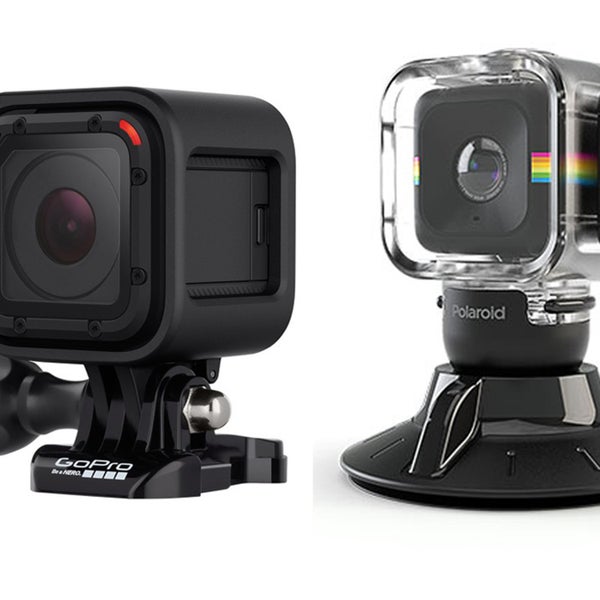 Polaroid claims the GoPre Session camera (left) violates a patent for the Polaroid Cube (right).