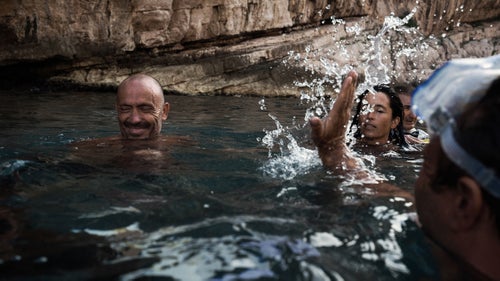 To put Franc’s dives in context, Red Bull’s fairly new cliff diving series has divers jump from platforms up to 90-feet tall, but all of the competitors enter the water feet first.