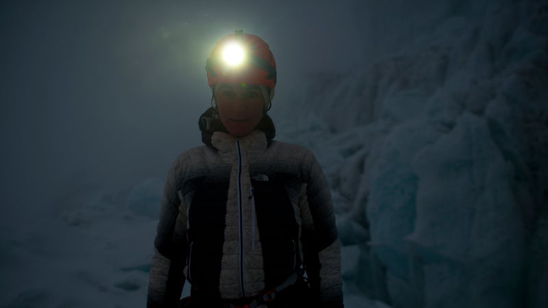 Hillaree O'Neill deep inside the same icefall.