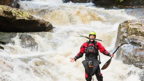 The Green River is dam-released, meaning kayakers can count on reliable flows almost 300 days a year. This year, heavy rains, coupled with a scheduled double release, meant the river was running above 200 percent—hovering around 20 inches, more than double the normal eight—in the days leading up to the race. The water level dropped half a foot by race day but not before breaking a few paddles.
