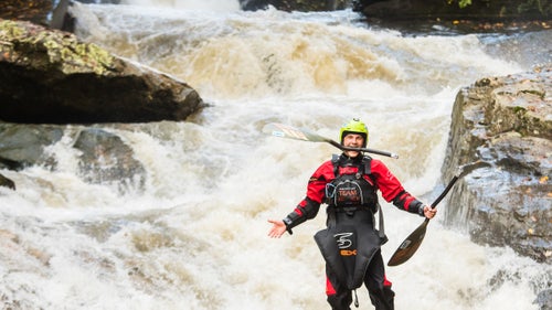 The Green River is dam-released, meaning kayakers can count on reliable flows almost 300 days a year. This year, heavy rains, coupled with a scheduled double release, meant the river was running above 200 percent—hovering around 20 inches, more than double the normal eight—in the days leading up to the race. The water level dropped half a foot by race day but not before breaking a few paddles.