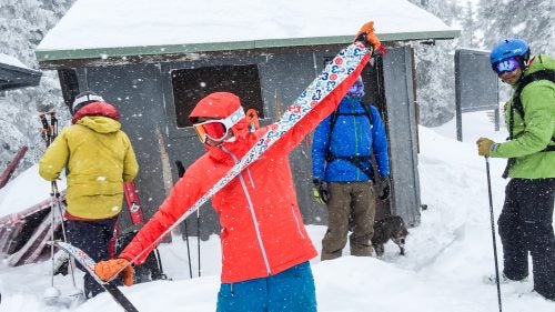 Madeleine “Maddawg” Carey, who works for WildEarth Guardians, ripping skins at the top of Ski Santa Fe.