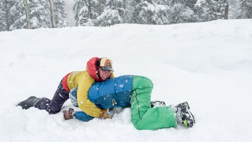 When there’s snow, first we ski, then we wrestle. An in-between moment.