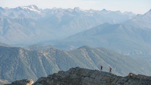 Most of the time, the best and fastest route meant staying high. Cruising along this ridgeline in the Great Bear Wilderness just south of Glacier National Park was the highlight of Day 8, which “turned heinous” when the runners had to descend steep, loose talus and bushwhack through thick timber to make camp.
