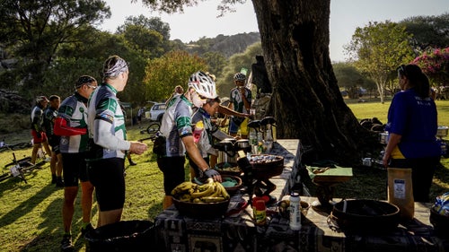 The routes were rough, but there was no roughing it at the very proper morning “tea” stops. That was a chance to grab some biltong and energy bars, refill our bottles and reservoirs, apply dry lube to our chains, and put on sunscreen.