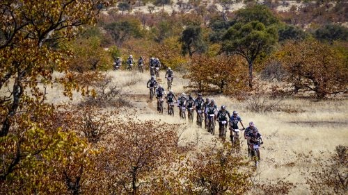 The first evening’s briefing began like this: “There are lots and lots of elephants in the area, so if you see them charging, don’t think that’s a good opportunity for a photo. Bunch together and let them pass or they’ll chase you. None of the singletracks you’ll ride is manicured, so avoid the branches, since they’ll snap your chains and tangle your derailleurs. Watch out for mopane stumps. They’ll puncture your tires. And watch out for the acacias, because they’ll puncture your skin. Expect it to hit 100 degrees, so stay hydrated, but don’t jump into the rivers, because there are crocs. You can shower back at camp, but keep your tents zipped, because there are scorpions, and snakes, and lions. Also, have fun.”