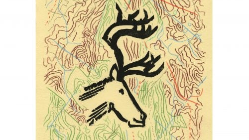 On the trail, Rue goes by Caribou, a nickname given by an old cross country coach who recognized that, while he couldn’t run fast, he could run far. Seeing as Caribou migrate the furthest of any land mammal—and the Appalachian Trail is 2,190 miles—the name stuck. Rue signed trail logs with a drawing of a caribou and later used it as an inspiration for this woodblock print.