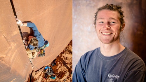 L: Fritz Carpenter setting off on Gold Crown, a classic hand-sized 5.10+ on an overhanging wall. R: Reef Larwood, a Bozeman-based climber, was all smiles on his first trip to the Creek.