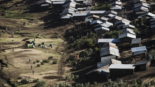 Homes in Arkwasiye, the valley town we camped beside on night five, were some of the nicest we encountered, with walls of eucalyptus and mud beneath corrugated-tin roofs. The structures were like new; the town was relocated here three years ago because its previous site interfered with migration patterns of ibex, bush buck, and Ethiopian wolves.