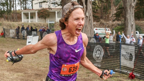 Nike's Zach Miller was animated and energetic all day, leading the 50 Mile race early and holding on for the win in a time of 6:12:37, around 8 minutes ahead of second place finisher Dylan Bowman.