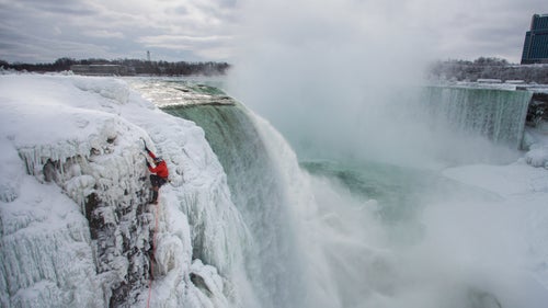 The Canadian ice climber and all-around-adventurer has done some pretty cool stuff, but scaling a frozen shoulder of Niagara Falls in January was borderline nuts. With six million cubic feet of water ripping down the falls each second, the 47-year-old kept his poise and hammered his way 167 feet to the top. Looking back on it days later, he described the feeling to Outside: “Normally on an ice climb, if you fall in the first 20 feet you might land in the snow and walk away. Here, if you fall, you go into the world’s most savage mixing bowl. And it is going to fuck you up.”