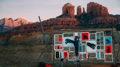 As the sun started to set on the desert, Collins raced to finish his painting in the fading light. He dubbed the structure Hunter, an ode to “my hunt for wilderness, purpose, and adventure, and how the desert has always provided quite a bit of that for me.”