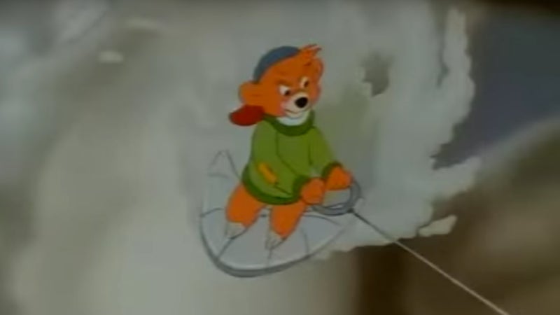 Kit Cloudkicker carving through the sky in the Disney TV show "TaleSpin."