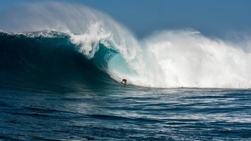 Paddling into Jaws is the surest way to make a name for yourself in the world of big-wave surfing, Moss says. Here, Albee Layer carves a monster. “There were so many guys and I was impressed by them all,” Moss says.