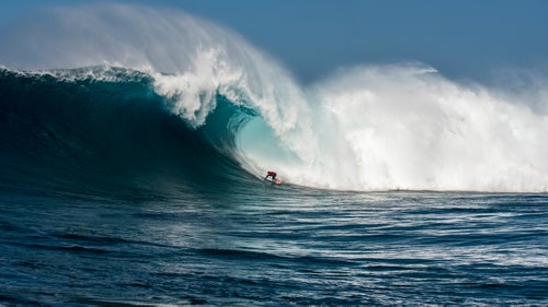 Paddling into Jaws is the surest way to make a name for yourself in the world of big-wave surfing, Moss says. Here, Albee Layer carves a monster. “There were so many guys and I was impressed by them all,” Moss says.