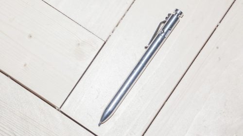 Match your high-quality notebook with a high-quality pen. This one features the smooth and well-loved Pilot G2 ink cartridge (refillable) with a beautiful machined-aluminum body made by Karas Kustoms. The pen takes some getting used to—it’s much heavier than typical writing tools—but you’ll quickly adapt.