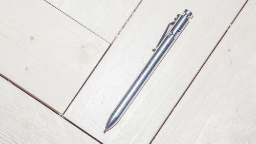 Match your high-quality notebook with a high-quality pen. This one features the smooth and well-loved Pilot G2 ink cartridge (refillable) with a beautiful machined-aluminum body made by Karas Kustoms. The pen takes some getting used to—it’s much heavier than typical writing tools—but you’ll quickly adapt.