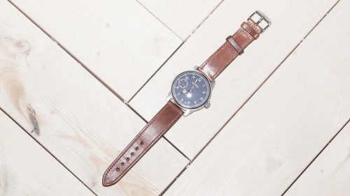 Classic watches are more style pieces than tools these days, so why not indulge? That’s the thinking behind the Limited Issue Field Watch, made entirely in the United States and assembled at the Weiss factory in Los Angeles. This specific model, limited to only 100, has a Horween leather strap, stainless-steel case, and sapphire crystals front and back, the latter of which reveals the watch’s mechanical, hand-wound movement.