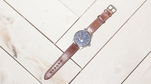 Classic watches are more style pieces than tools these days, so why not indulge? That’s the thinking behind the Limited Issue Field Watch, made entirely in the United States and assembled at the Weiss factory in Los Angeles. This specific model, limited to only 100, has a Horween leather strap, stainless-steel case, and sapphire crystals front and back, the latter of which reveals the watch’s mechanical, hand-wound movement.