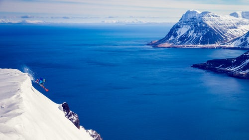 Marcus Caston was almost certainly the first person of the season to ski the fjords in Nordurfjördur, Iceland, where he and Schirf traveled last April. “The roads were just being cleared up,” says Schirf. “Marcus spotted this line and said, ‘I want to jump off that corner.’” Schirf, who lives in Salt Lake City, followed Caston to the top of a 1,500-foot run, wearing crampons on the climb to keep his footing in the icy spring conditions. “I was a little nervous, but Marcus hit it like a true pro. It’s definitely my favorite shot of the trip.”
THE TOOLS: Canon 1D X, 24-70mm f/2.8 lens, ISO 200, f/5.6, 1/1,250 second