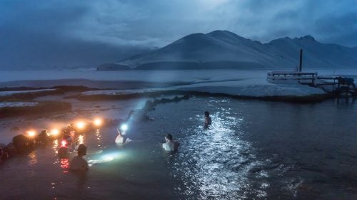 December 23: The team soaked in Landmannalauger’s geothermal lake, warmed their vacuum-packed meals in the water, and exchanged holiday gifts.
