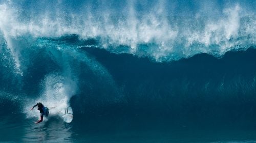 Italy’s Leonardo Fioravanti had been waiting for a first wave in his heat when he got caught in this wave. He finished fourth in his heat.
