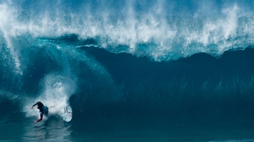 Italy’s Leonardo Fioravanti had been waiting for a first wave in his heat when he got caught in this wave. He finished fourth in his heat.