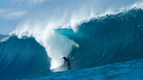 Japan’s Shun Murakami tumbles down the wave face before going into the spin cycle.