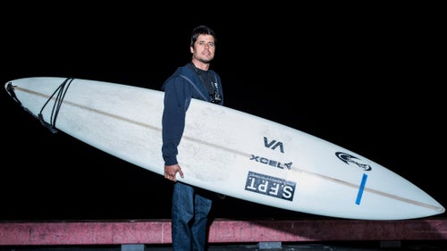 Alex Martins of Recife, Brazil, who rides a 9’6” Jeff Clark and 9’10” Jeff Clark.