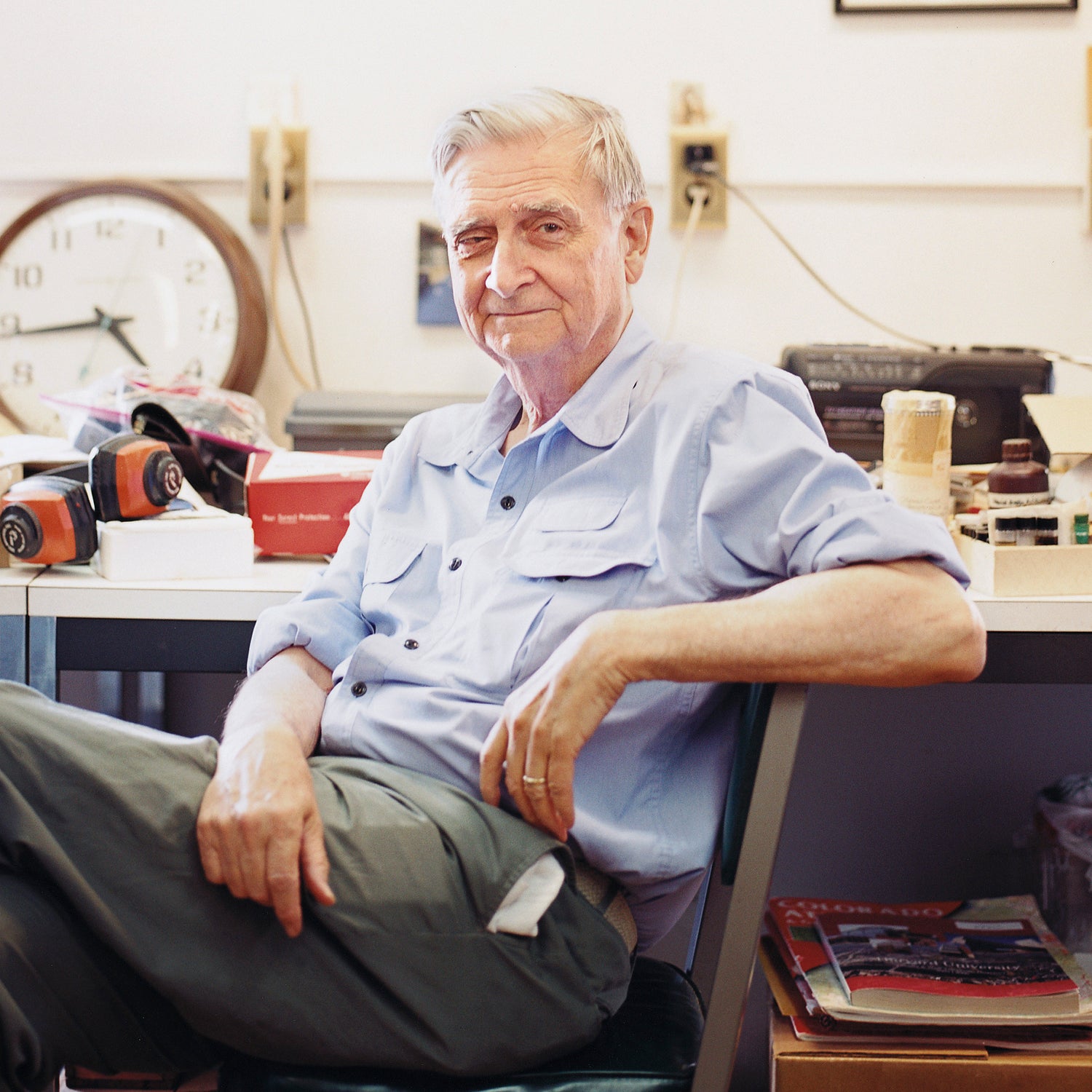 E.O. Wilson sits in the ant collection room at Harvard University. Wilson is a two-time winner of the Pulitzer Prize for his books