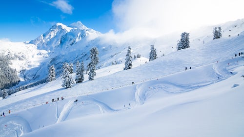 The clouds separate, revealing Mt. Shuksan in all its glory. When the snow falls, many competitors slip away to lay fresh tracks in nearby Shuksan Arm and Hemispheres backcountry areas or to take an inbounds powder run, hoping to return with enough leg strength to lay down a good time.