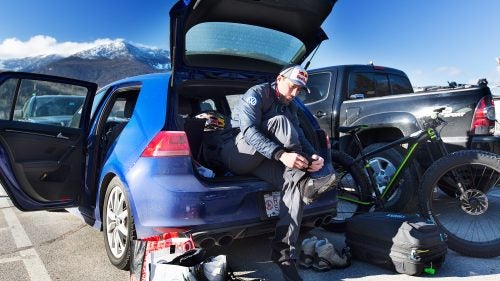 Johnson rode Cannondale’s Fat Caad ($3,730) with a pair of light carbon wheels. “Getting traction was a challenge,” he told Red Bull. “The snowfall this winter hasn’t been great, so a lot of what’s up there is dried-out ice—evaporated ice that gets rock hard.”