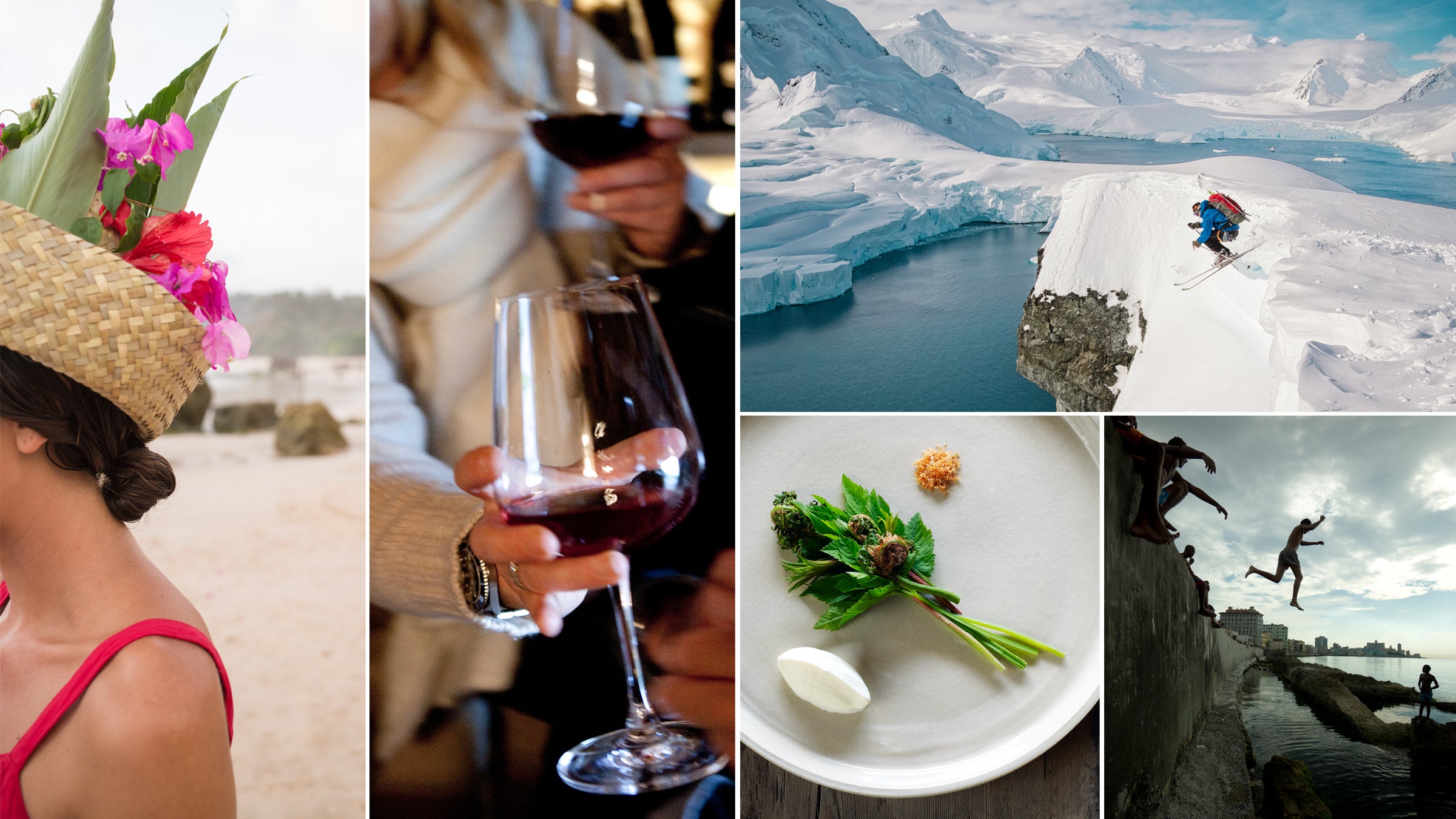 Some of our top destinations of the year, clockwise from left: Nihiwatu on Sumba Island, Indonesia; San Lorenzo Mountain Lodge in Dolomites, Italy; Wrangell-St. Elias National Park, Alaska; Havana, Cuba; and Fäviken in Järpen, Sweden. 