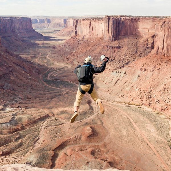 base jumpers going off at the Turkey Boogie near Moab, Utah