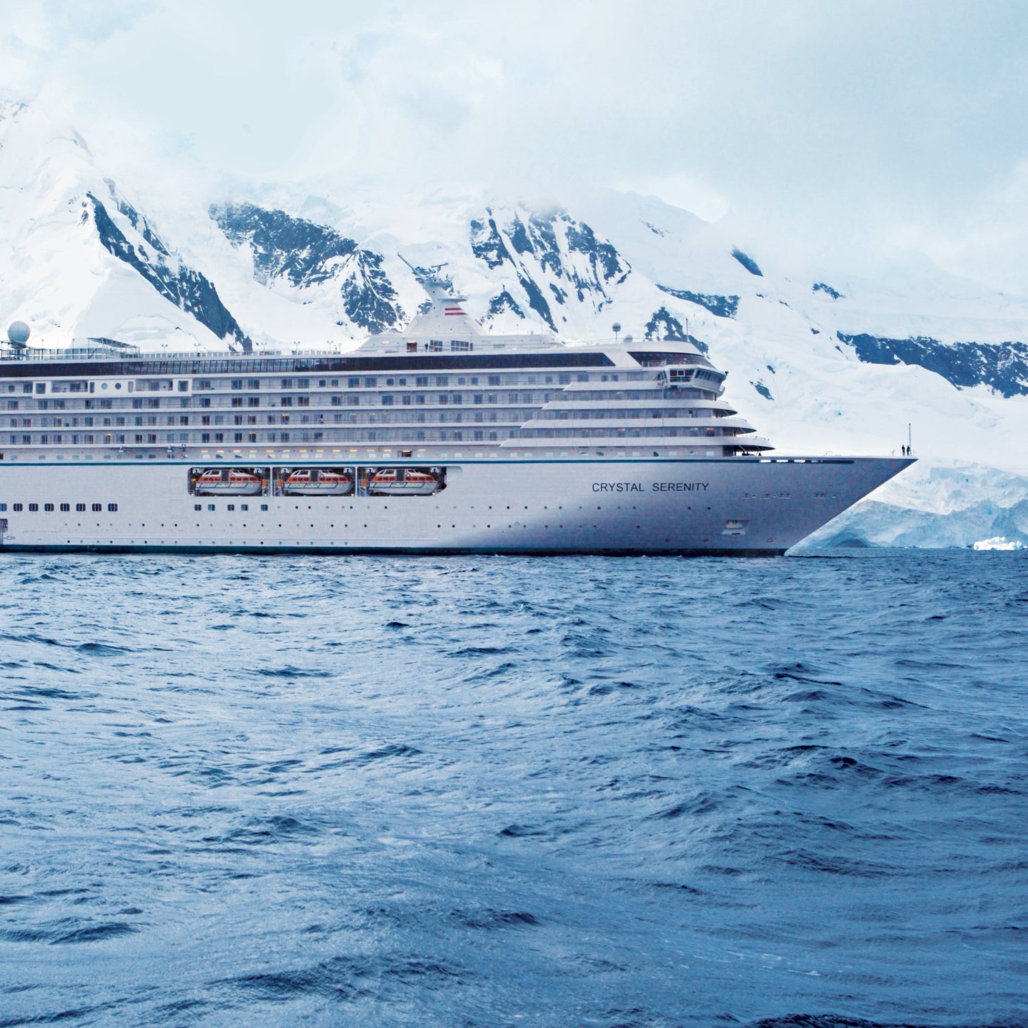The Crystal Serenity in Antarctica. The ship will make its first trip through the Northwest Passage this summer.