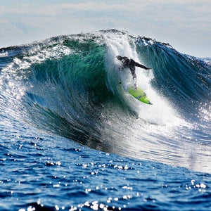 Mike Gleason pulls into a barrel at the secret spot in New England.