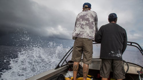 It’s all well and good until the lightning starts popping and you’re in a metal boat in the middle of a churning sea. Jonathan and Fatu, a chieftain’s son who happens to own a boat, watch the swells as we work to move upwind of the storm. Less than ten minutes later we were in the clear and connected with another leap-happy mahi-mahi.