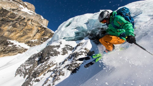 Mention Switzerland to any skier and their reaction is nearly universal. Their eyes widen as thoughts of huge vertical, fluffy powder, and quaint villages filled with fellow snow seekers enjoying après fill their collective imaginations. When the opportunity presented itself to tag along with a few stellar skiers to the Swiss Alps, I eagerly jumped on the team. Skiers Sven Brunso, John Trousdale, George Koch, and I travelled via rail to Adelboden, Andermatt, Disentis, and Engelberg. Deep snow, stinky cheese, new friends, cold beer, big climbs, and massive descents were never more than a walk, tram, or train away. Photographer Liam Doran
shares some highlights of their trip. Photo: It’s not everyday that you get to ski next to a glacier, but that’s exactly what Sven Brunso found on the Steinberg Glacier in Engelberg.