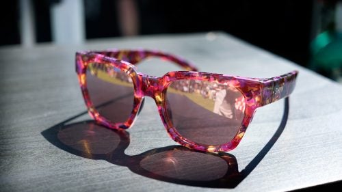 Smith showed off its new, styling $99 Comstock sunglasses—a unisex frame, seen here in the Flecked Mulberry Tortoise colorway.