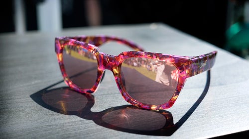 Smith showed off its new, styling $99 Comstock sunglasses—a unisex frame, seen here in the Flecked Mulberry Tortoise colorway.