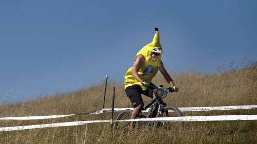 The event felt a lot like a laidback cyclocross race, with costumes, a lot of heckling, and beer hand-outs.