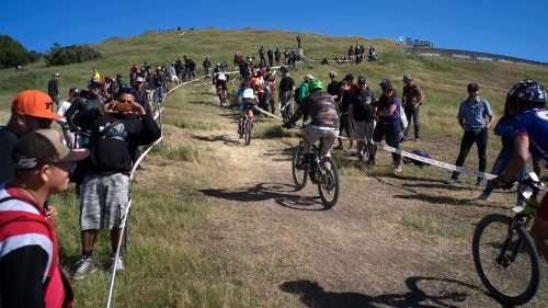 Fans line the start of the first climb.