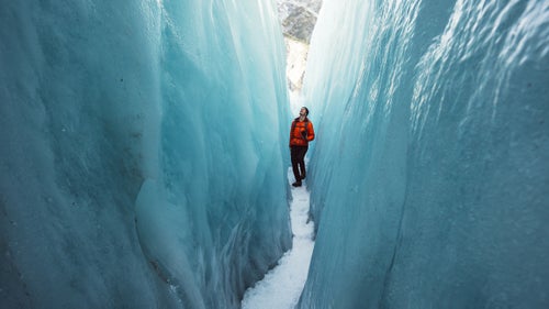 Franz Josef Glacier, and its neighboring Fox Glacier, are popular tourist destinations.They flow nearly to sea level, making them some of the easiest glaciers to reach via foot in the world. Franz Josef Glacier, pictured here, stretches nearly seven miles along New Zealand’s South Alps. Lolos took guided tours of both glaciers in May, which is late autumn in New Zealand. He took a helicopter to the top of the Franz Josef Glacier to explore the bright blue caves and crevasses for a couple hours. “It was another world,” says Lolos. “We were like kids in a playground we’d never seen before.”