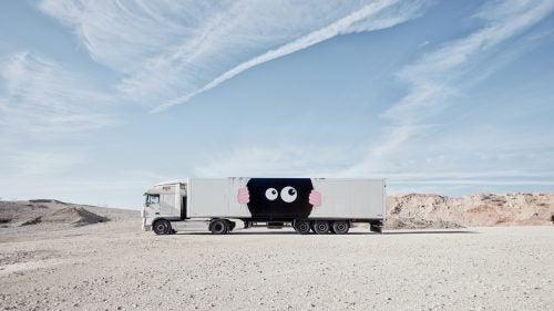 Artist Javier Calleja is primarily a drawer and painter, so he didn’t have prior experience painting on a larger scale and found it difficult adjusting to the use of spray cans. The eyes and hands seen on his truck are a common theme within many of his works.