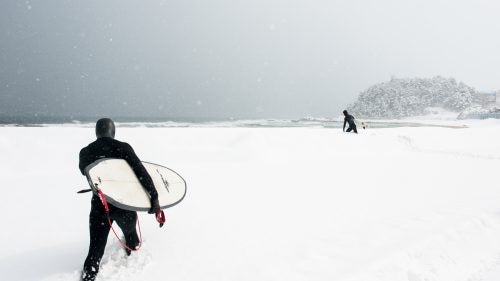 Long considered a layover spot on the way to more conventional surf destinations, South Korea is now home to a burgeoning year-round surf scene. During the winter months, the country offers up about 1,500 miles of empty potential—though you may have to trudge through snow to get to the water, as these pictures from the Demilitarized Zone (DMZ) attest to.