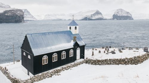 Church of Kirkja on Fugloy Island. Population: 9.