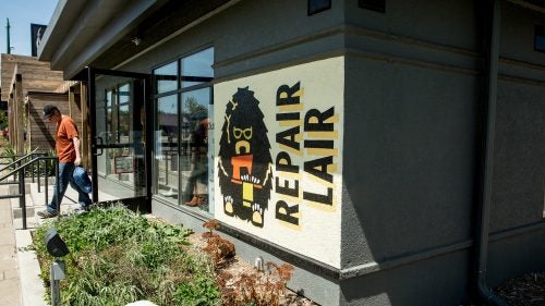 The exterior of the Repair Lair on Lake Street in Minneapolis. The store is open from 11 a.m. to 7 p.m. Tuesday through Friday, 10 a.m. to 7 p.m. on Saturday, and 12 p.m. to 6 p.m. Sunday. You can find them on Facebook.