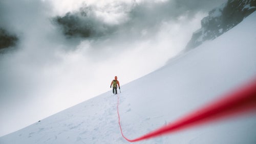 Descending from Mount Aspiring, we were surrounded on all sides by white as the clouds rolled in. We picked our way through unknown territory, eventually setting up a series of rappels that allowed us to descend safely back to the Bonar Glacier at the base of the mountain.
