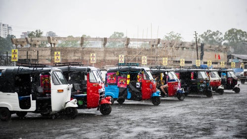 The day before the start a little monsoon came through to welcome us in India. Pictured here are some of the competition’s rickshaws. Each one has a unique paint job chosen by the teams. During the Run, we oddly enough never came across another team.